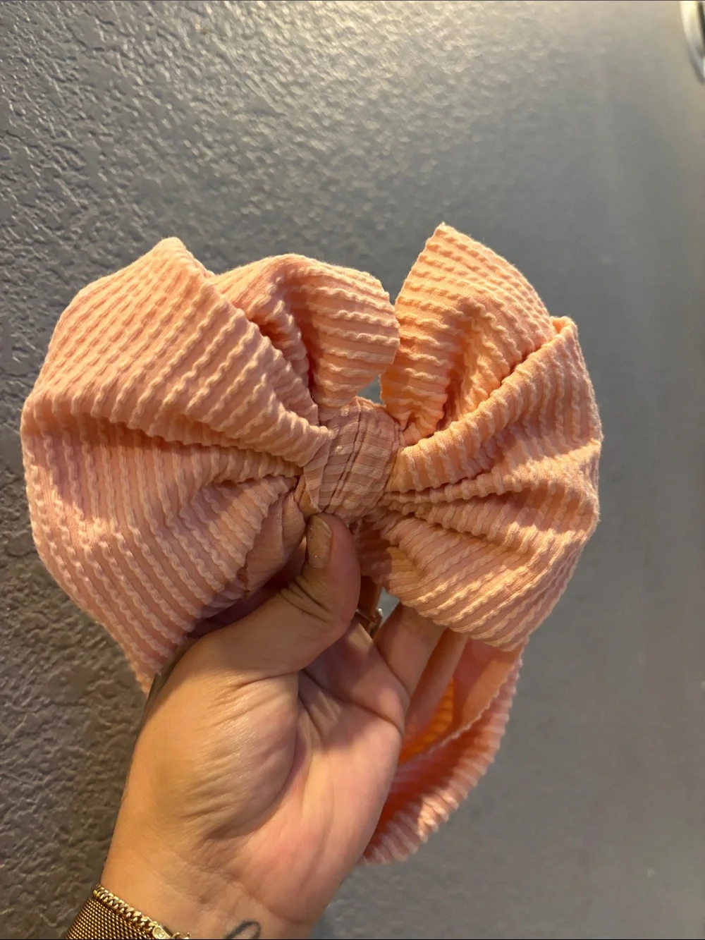 Peach Ribbed Bow Headwrap & Multicolor Striped Bow Set - Kids Accessories